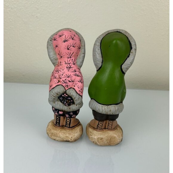 Eskimo Ceramic Hand Painted Girl & Boy Figures, Set of 2 Alaskan Winter Art - Picture 6 of 15